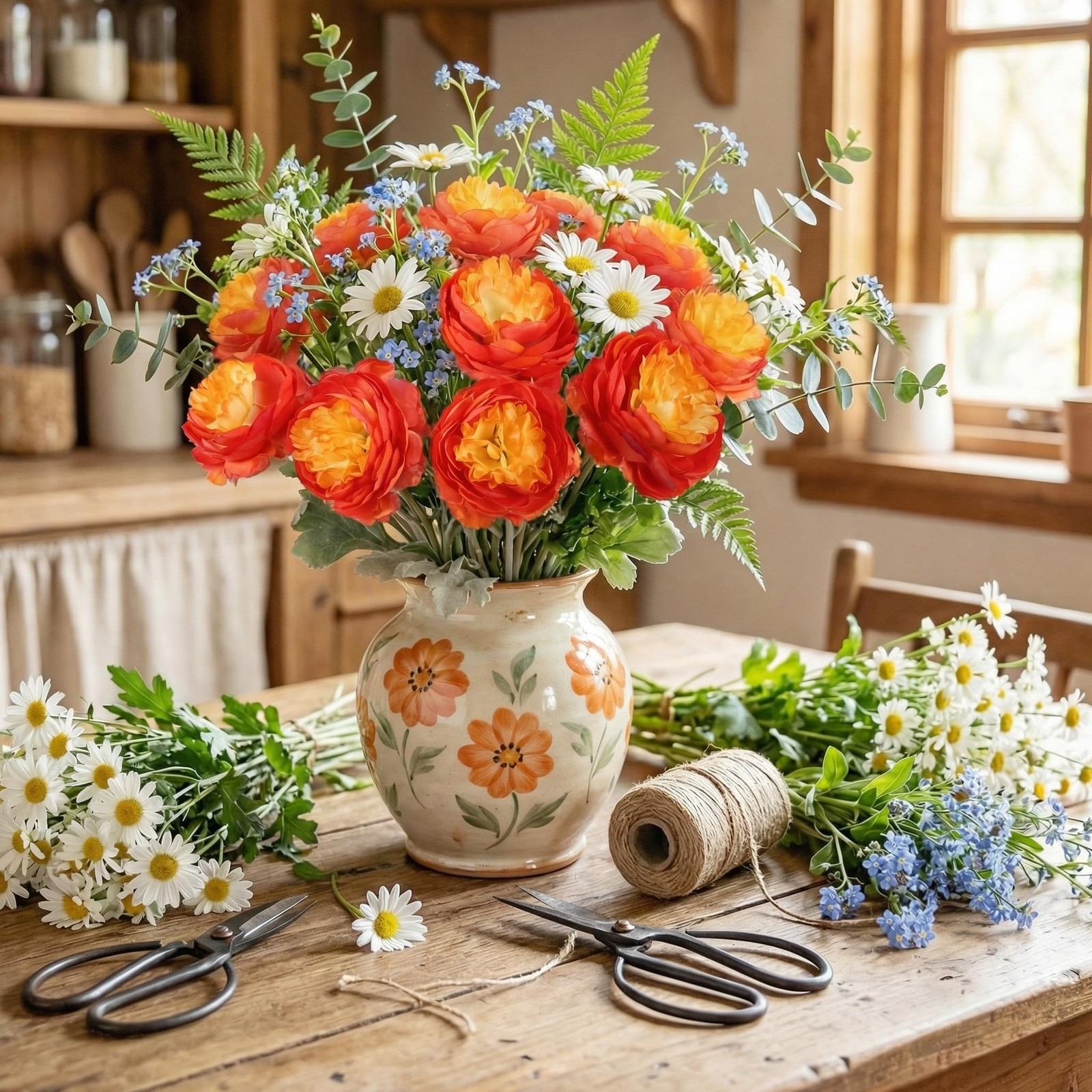 12 PCS Artificial Peonies Orange Silk Ranunculus Fake Flowers 14.6″ Wedding