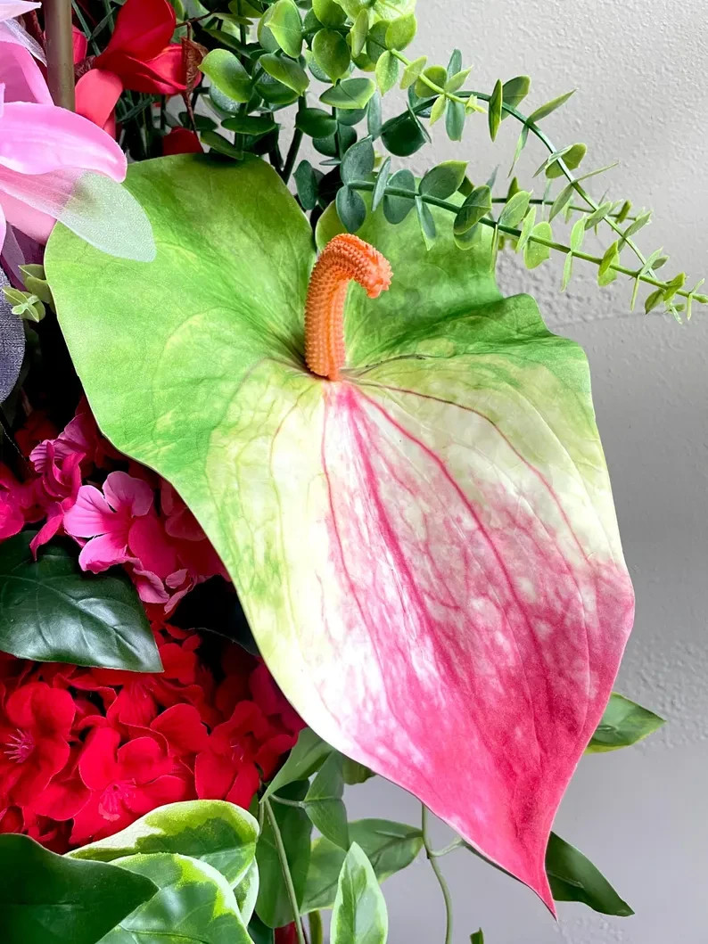 Tropical Red Pink Centerpiece Tall Oasis Living Dining Room Decor Bedroom Accent