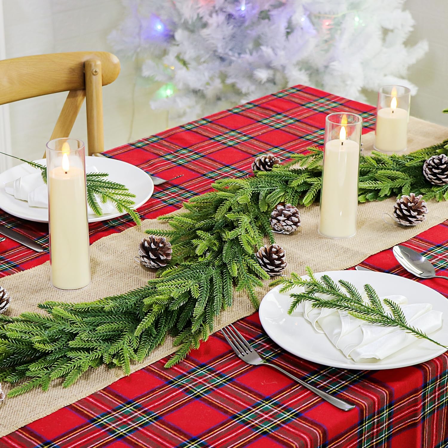 30 Pcs Christmas Real Touch Norfolk Stems, 15Inch Artificial Pine Branches Faux