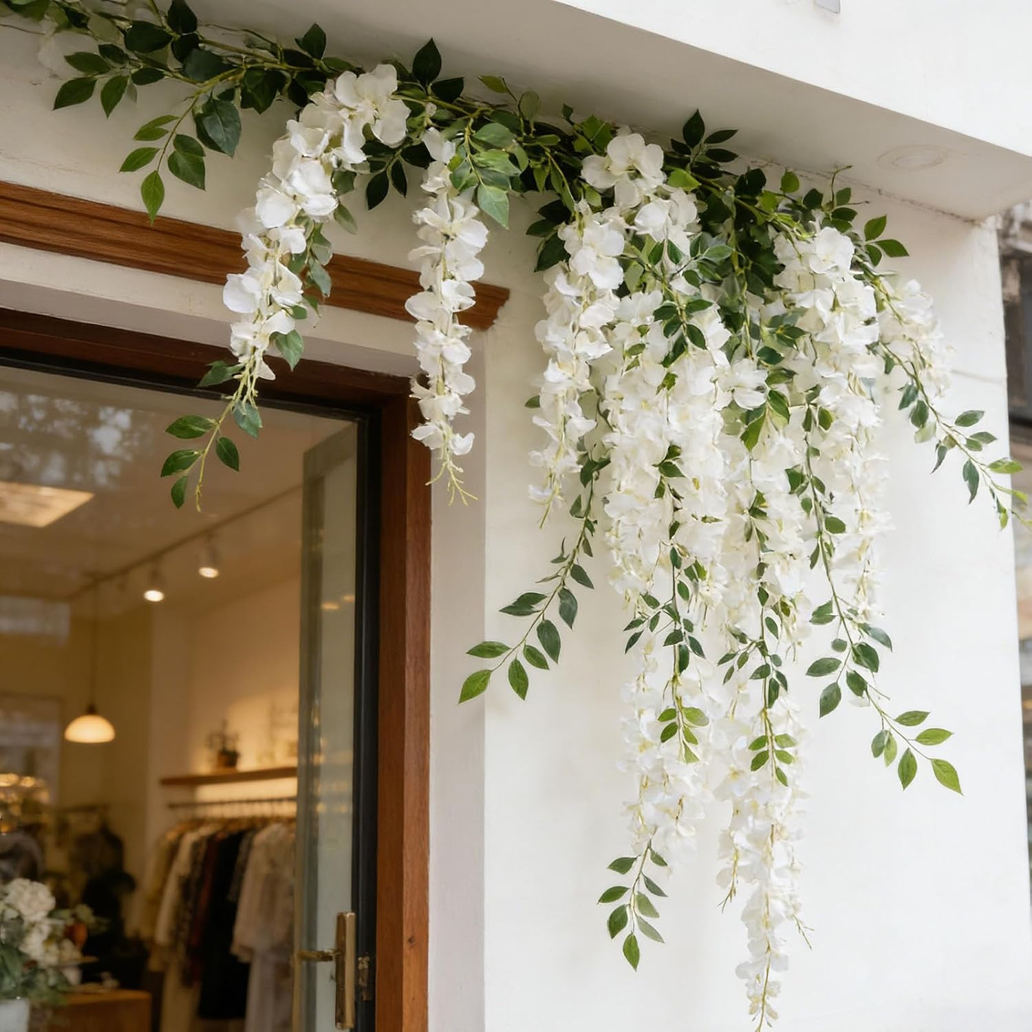 White Artificial Wisteria Garland – 1 Pcs 6Ft UV Resistant Silk Hanging Flower V