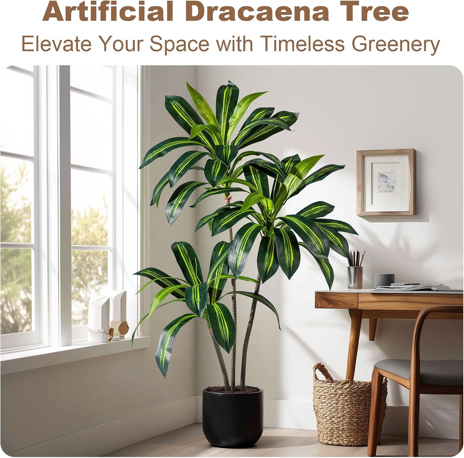 Erimda Artificial Fiddle Leaf Fig Tree 7ft with White Planter Realistic Fiddle