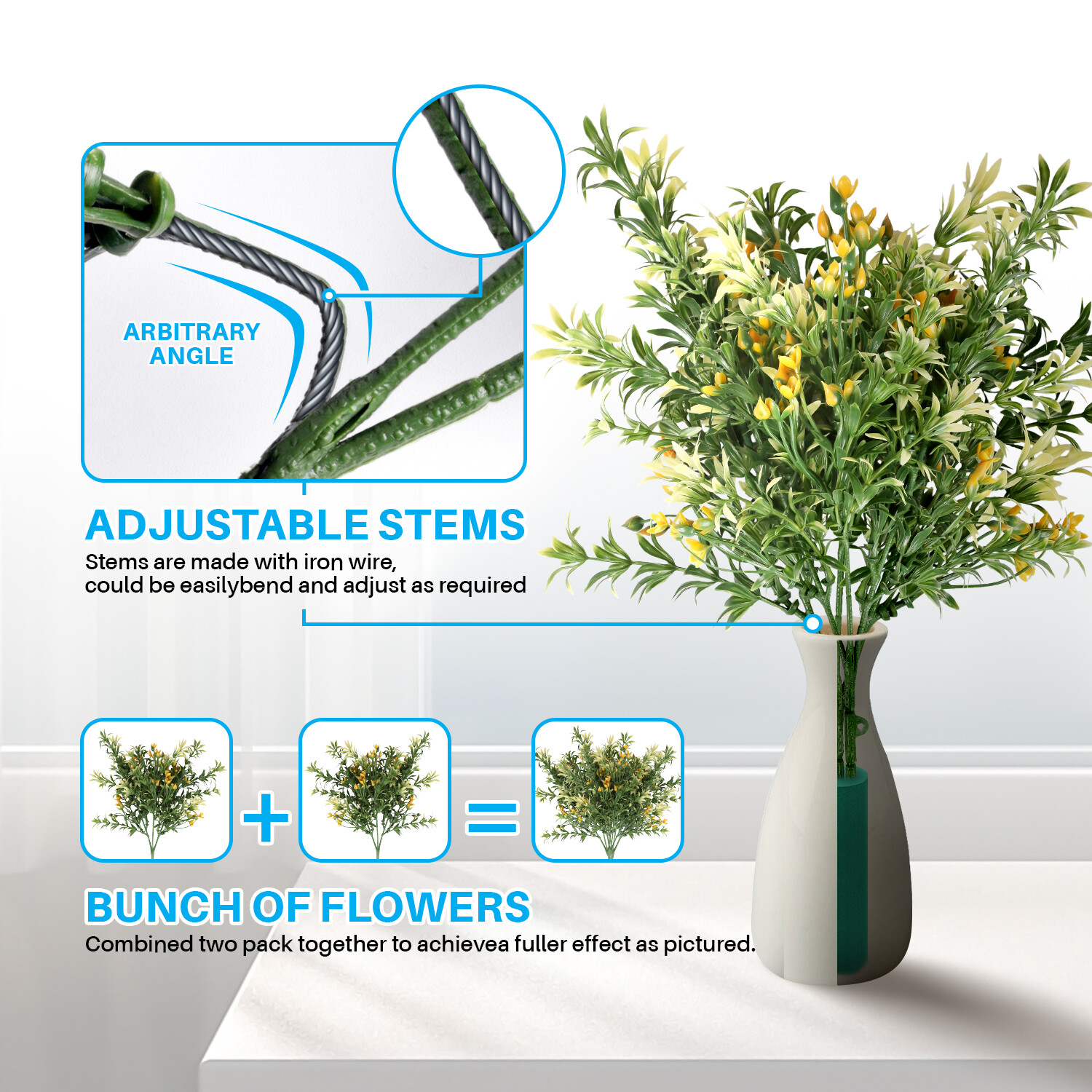 Patio Artificial Flowers 10.5″ Fake Plants Bushes Adjustable Outdoor Light Green