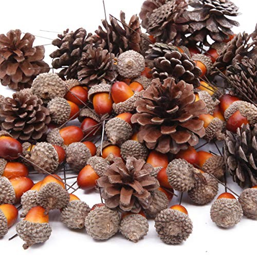 120 Pcs Apol Ornament Set – Natural Pinecones & Artificial Acorns