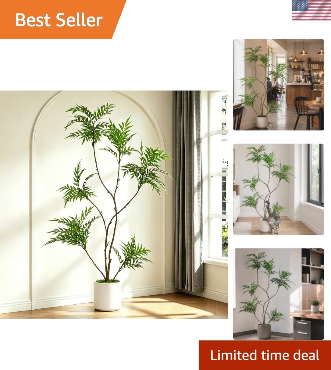 6FT Artificial Mahonia Fortunei Tree, Real-Touch Leatherleaf Faux Tree with D…