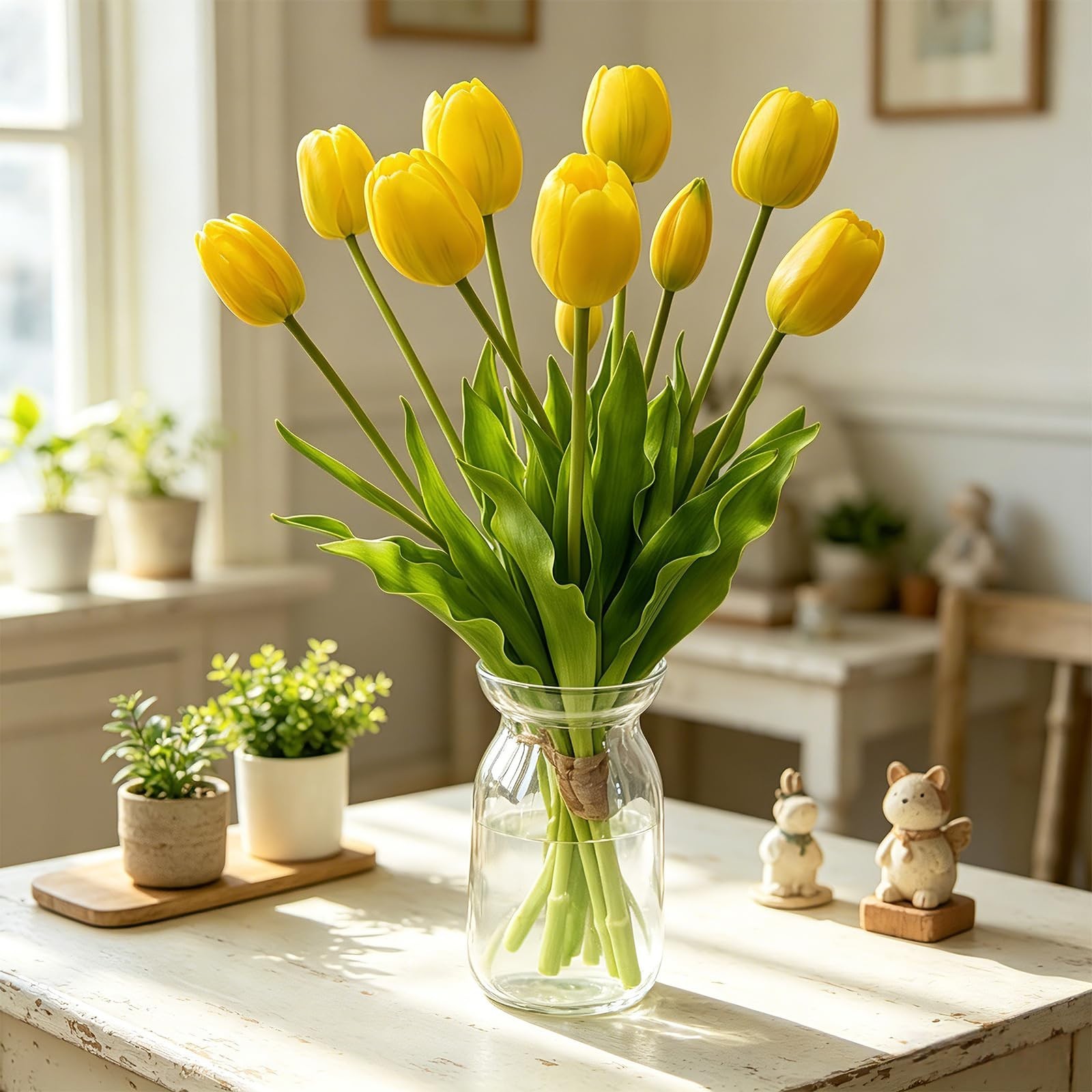 10PCS 16″ Real Touch Artificial Tulip Flowers – Yellow Faux Bouquet for Home, Pa