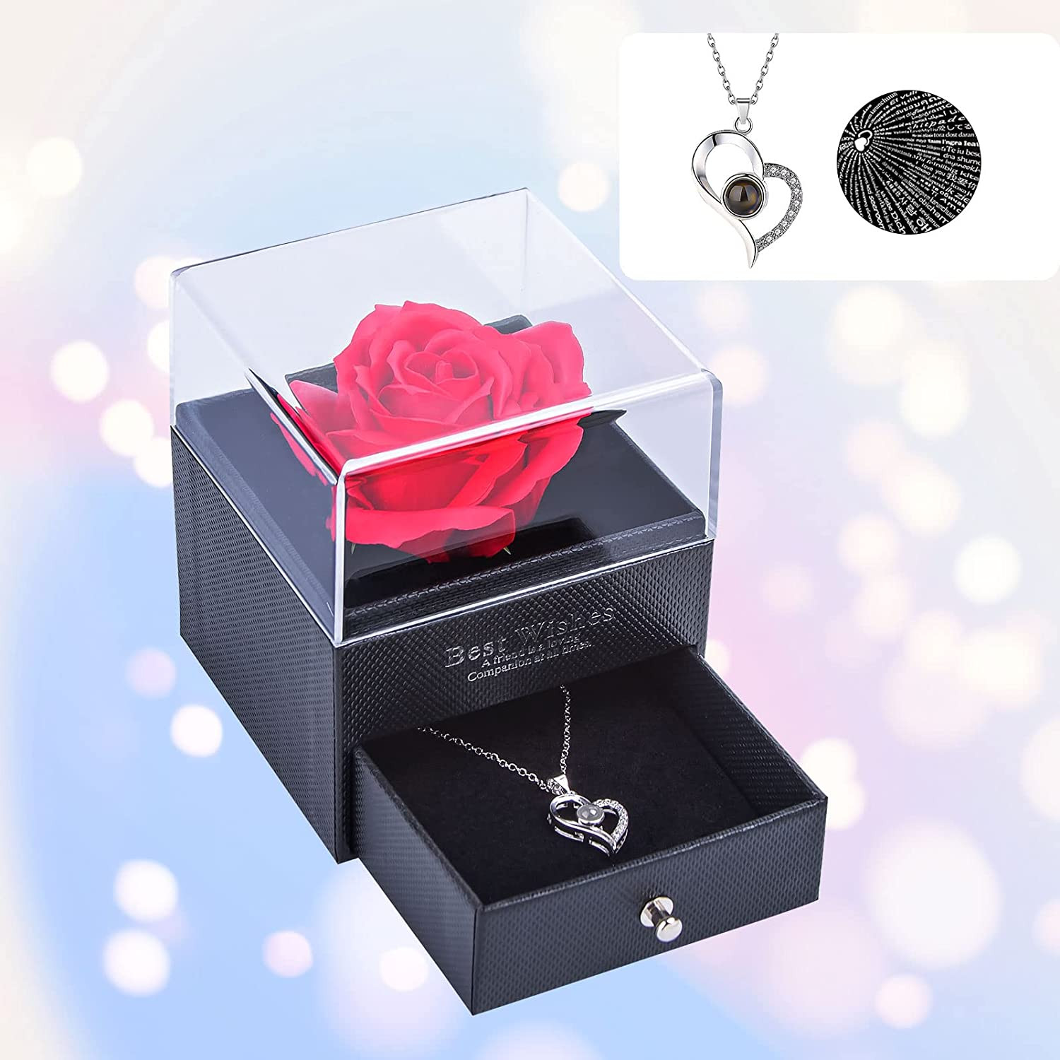 Preserved Jewelry Rose Box Eternal Gift Flower I Love You100 Languages Necklace