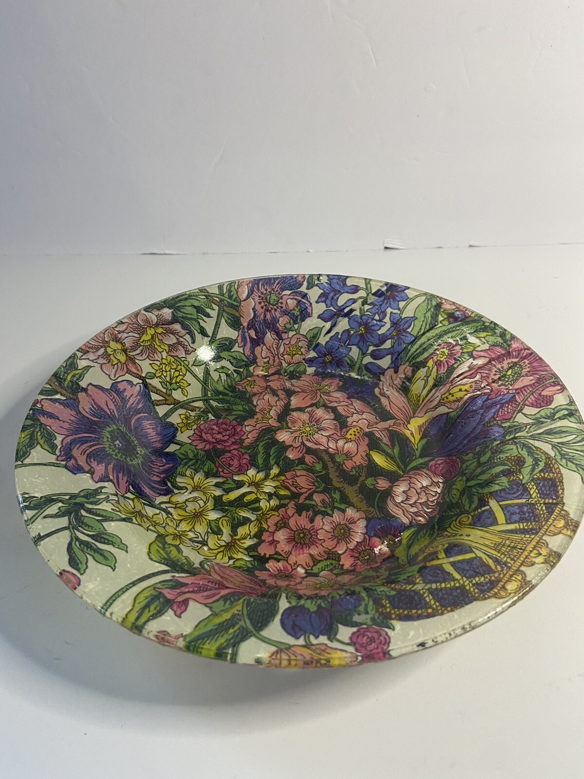 Floral Bouquet Paper Machet 9” Plate Multicolored Rich Color Decor Love