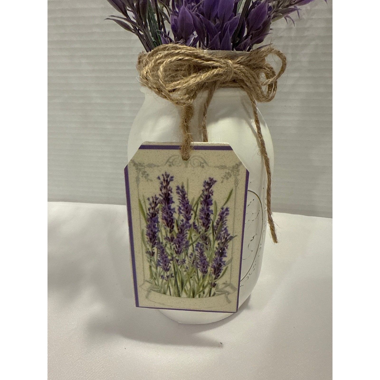 French Country Mason Jar filled with Faux Lavendar, Table Decor, Shabby Chic