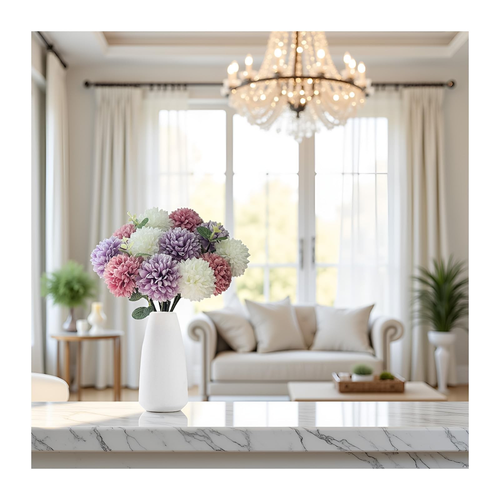 Artificial Silk Chrysanthemums with Eucalyptus, 12″ Faux Mums