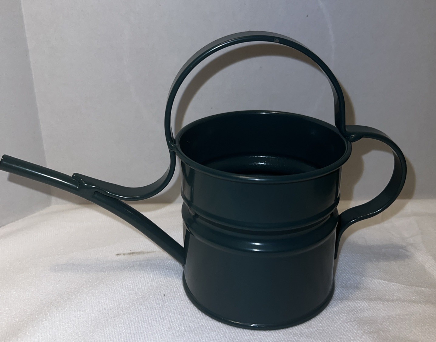 Home Interiors Homco Green “Watering Time” Mini-Planter/ Metal Watering Can/NIB