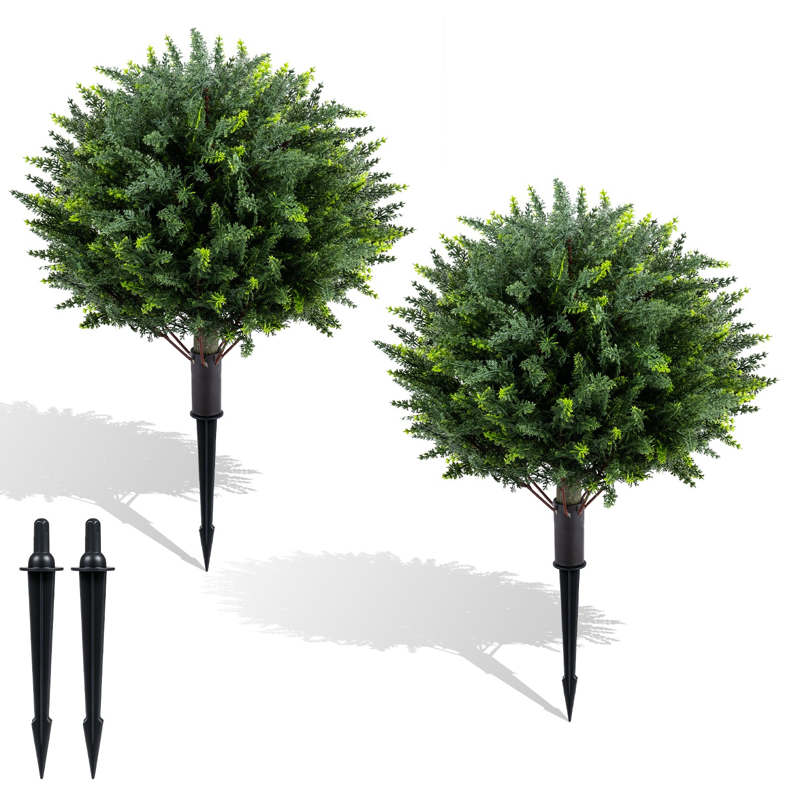 2PCS 27.5” Artificial Cypress Topiary Trees w/Ground Spikes for Indoor & Outdoor