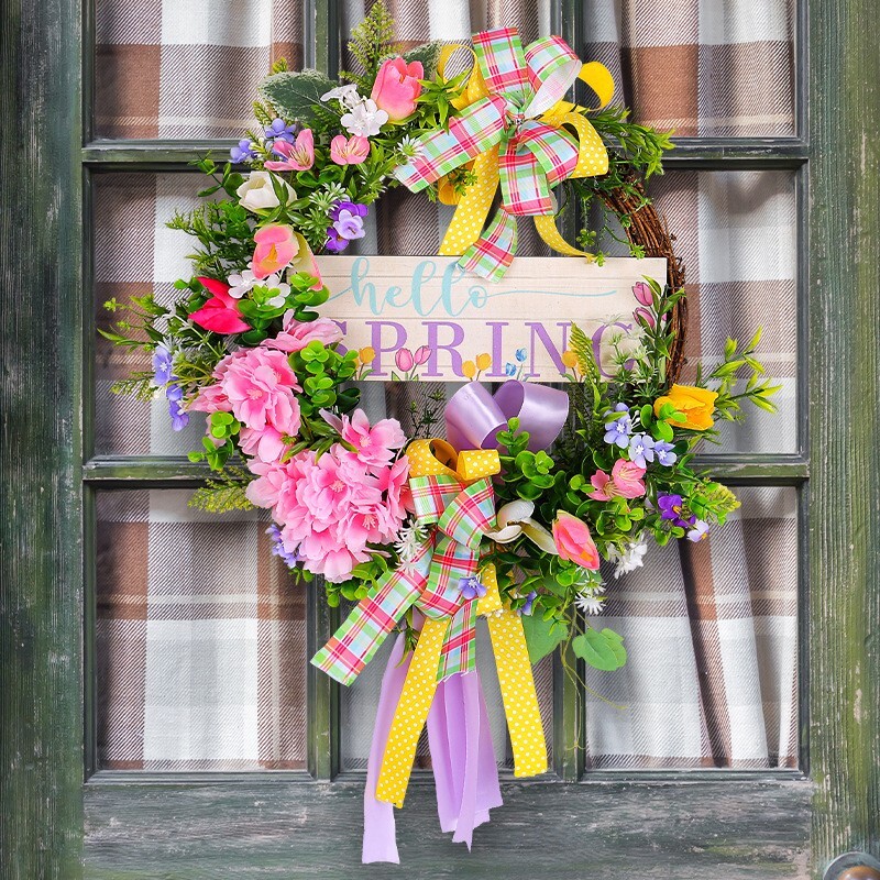 Artificial Spring Wreath for Front Door or Porch, Multicolor Flower