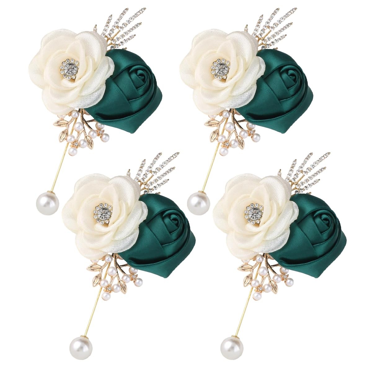 Rose Boutonniere For Men Artificial Corsage Groom Guests Emerald Green 4 PCS
