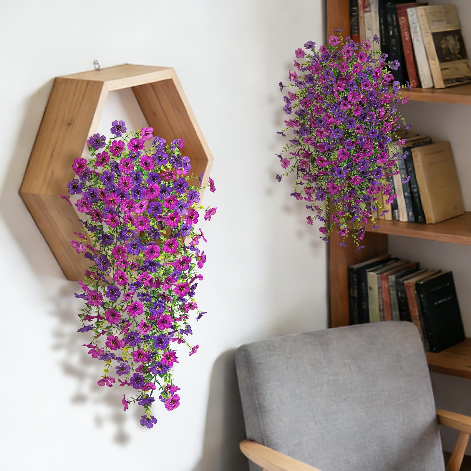 Ammyoo 2Pcs Fake Hanging Flowers for Outdoor Decoration Artificial Hanging Fl…