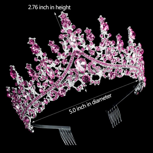 TOBATOBA Queen Crown for Women Crystal Princess Tiaras Rhinestone Pink