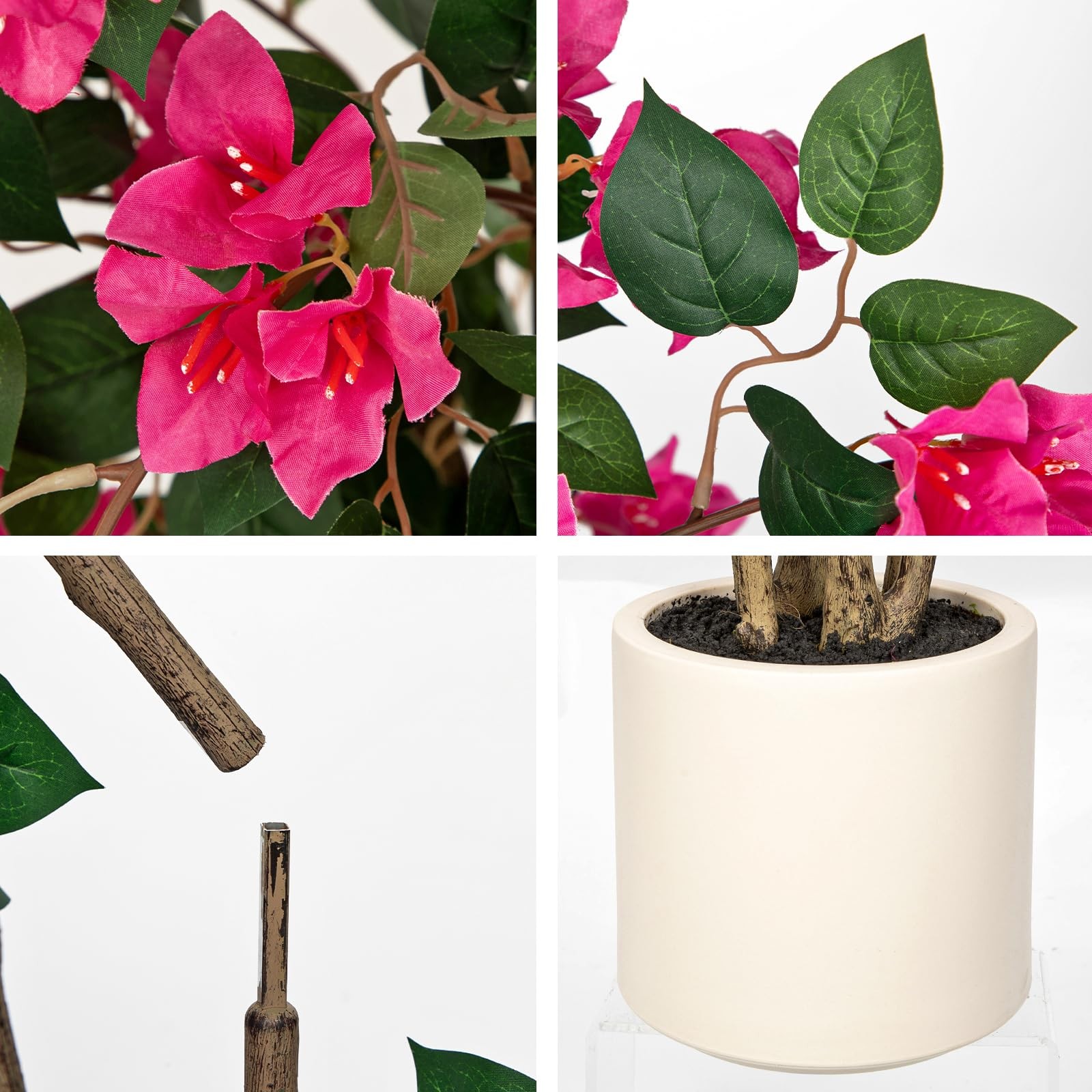 3.94ft Artificial Bougainvillea Tree in White Pot, Hot Pink Large Silk Flower…