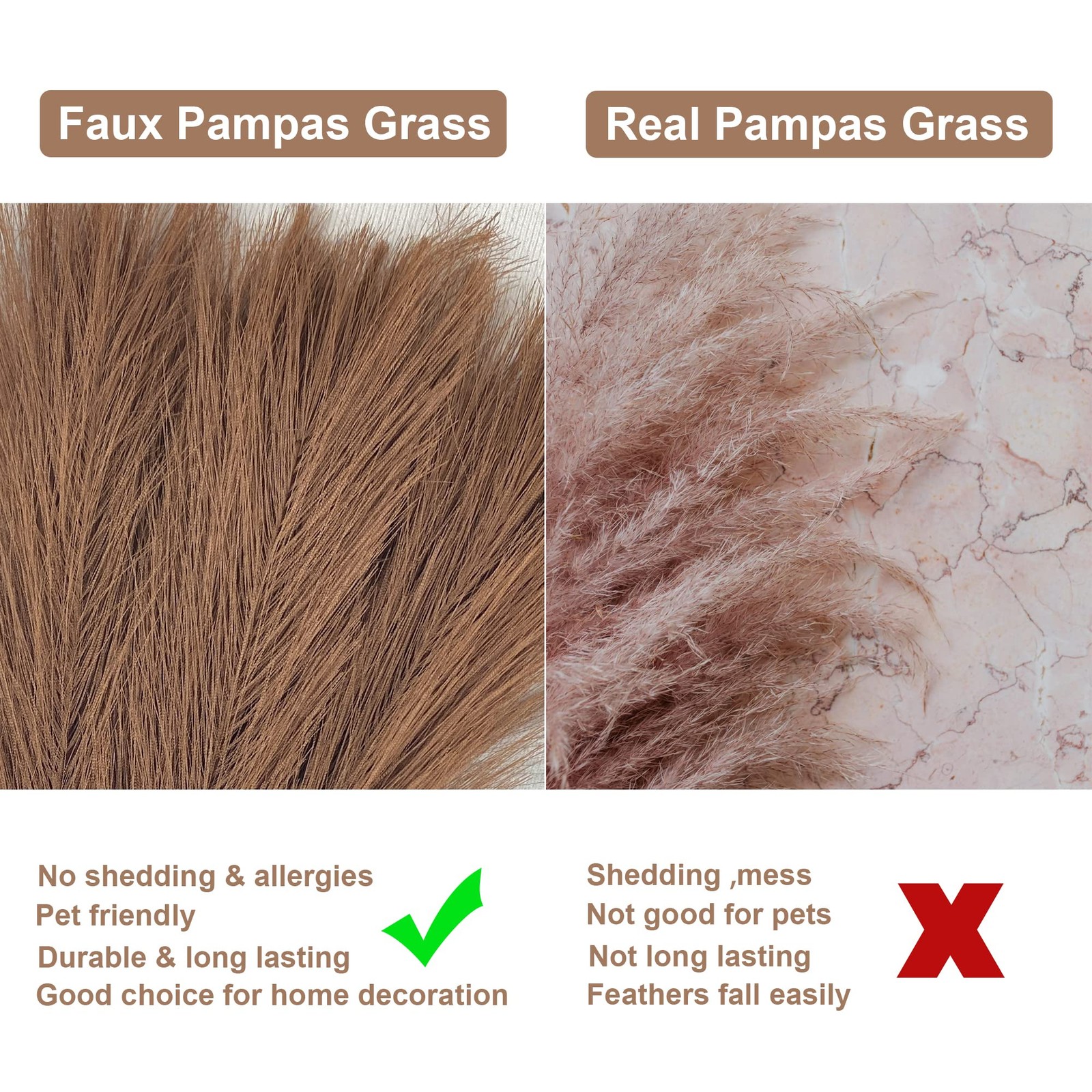Faux Pampas Grass Small, 17″ Dark Brown Artificial Pampas Grass Fluffy 3 Pcs …