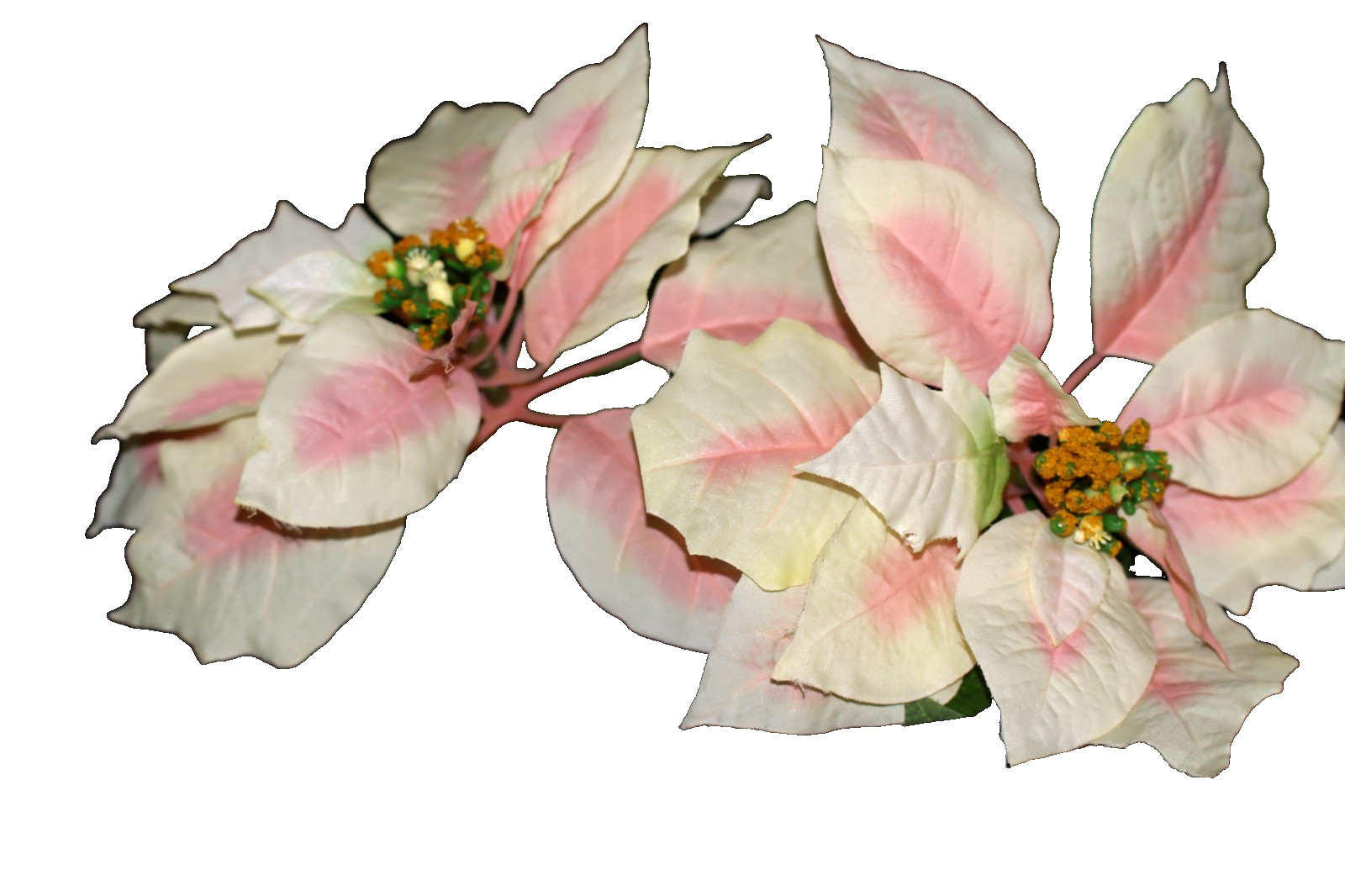 2 vintage Large Pink Poinsettia Floral w/long Stems 25″ each Victorian style