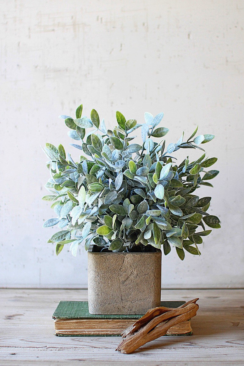 Artificial Sage Bush in Square Pot Lifelike Faux Plant Indoor And Outdoor Brown