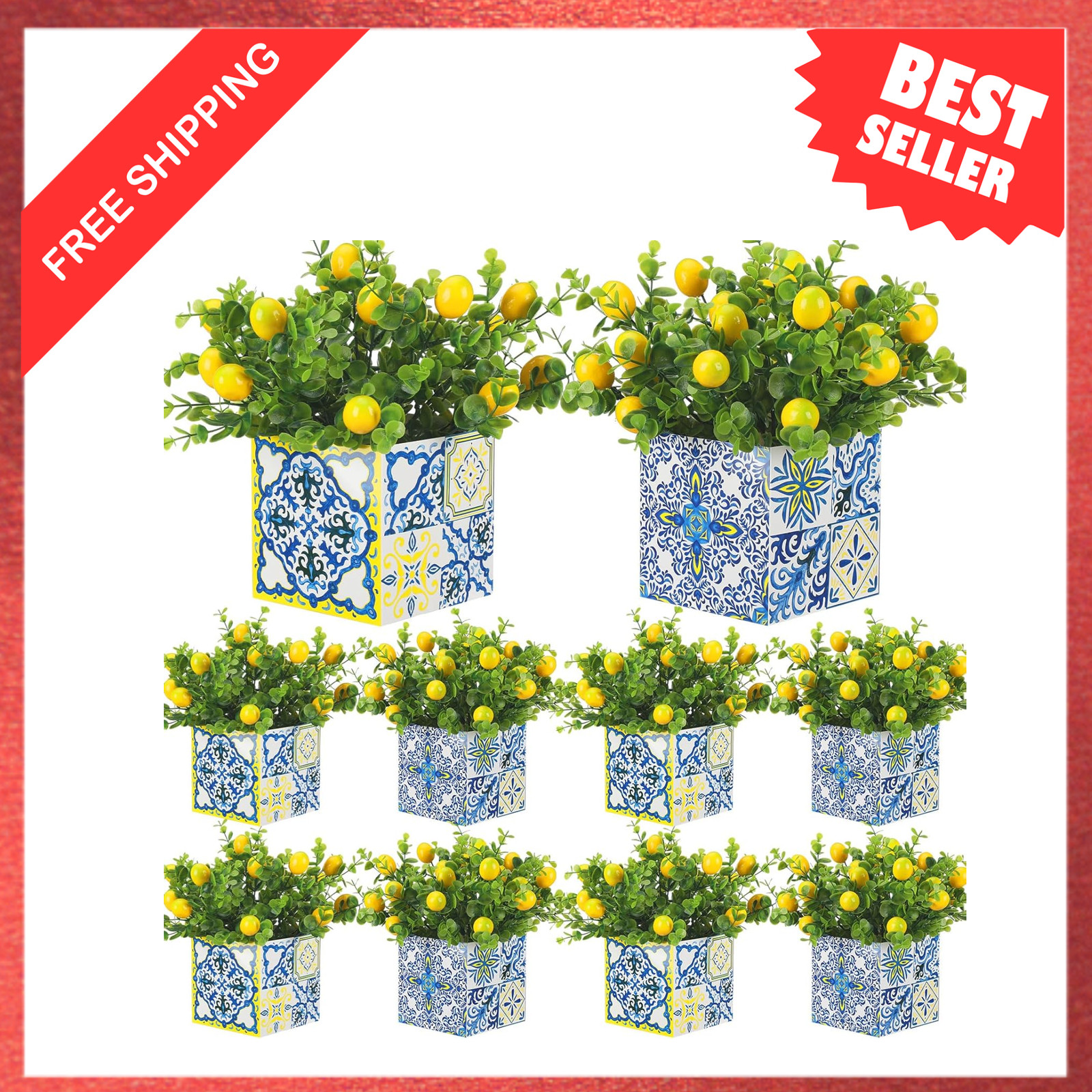 Blue Tiles Lemon Table Centerpiece Decor 8 Sets Artificial Lemon Branches for