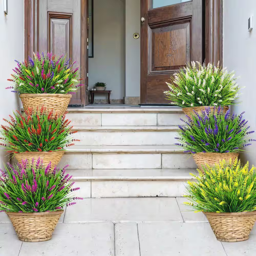 24 Bundles UV Resistant Plastic Plants Faux Monkey Grass, 14.2 In. Multi-Colored