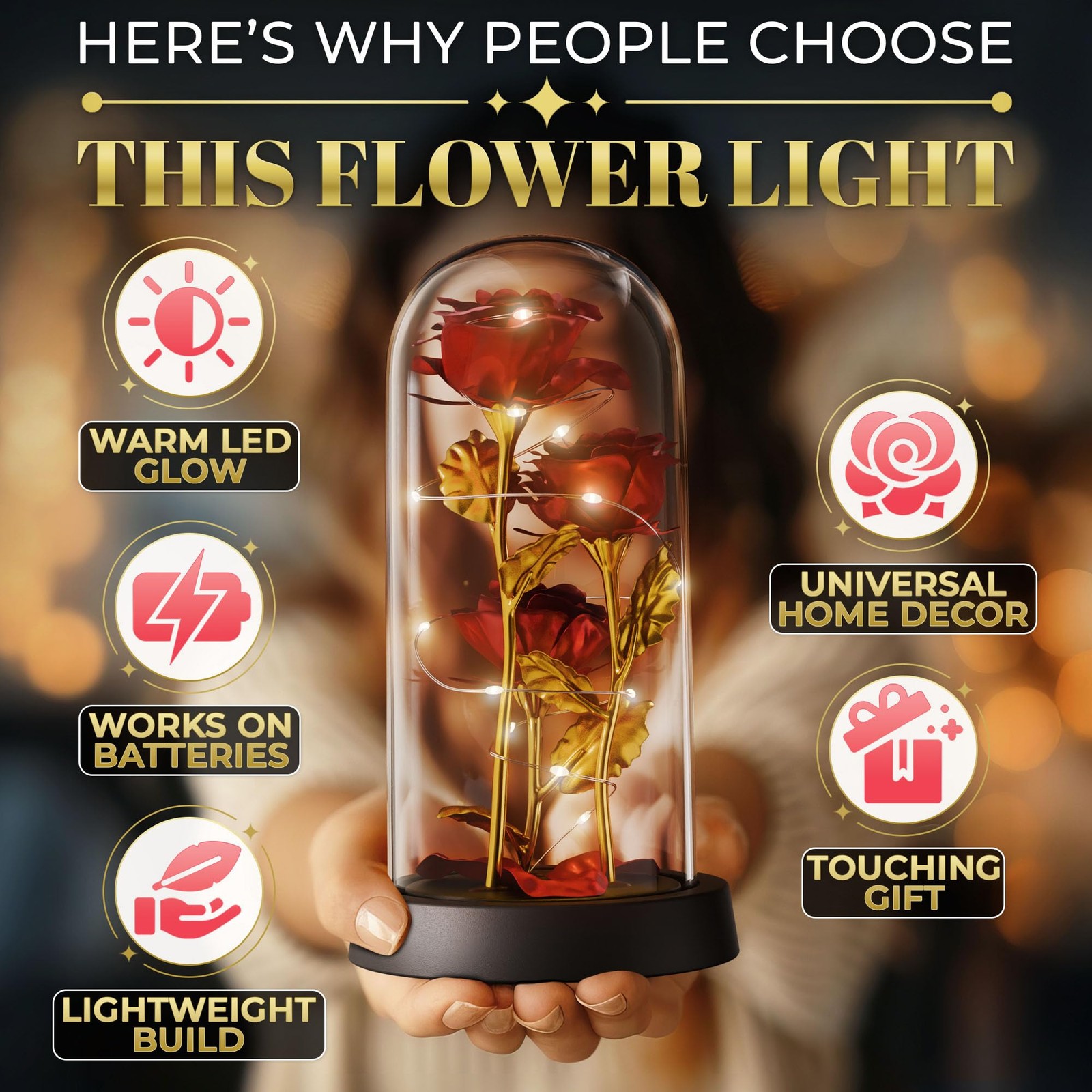 LED Light Up Rose in Glass Dome in Gift Box — Gifts for Mom, Grandma, Wife & …