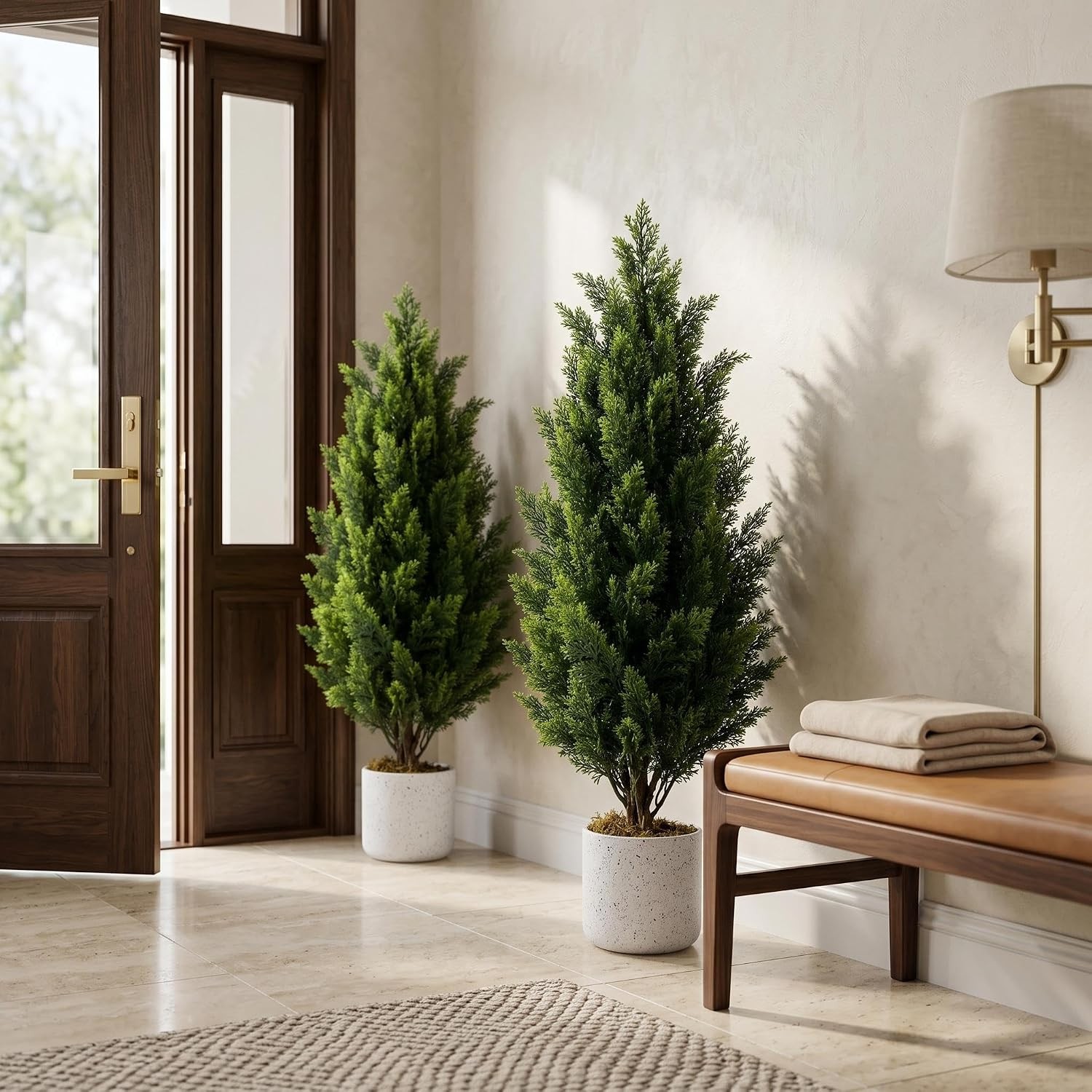 Set of 2 Artificial Boxwood Cedars, 90 cm Artificial Pine Shrubs in Pot with
