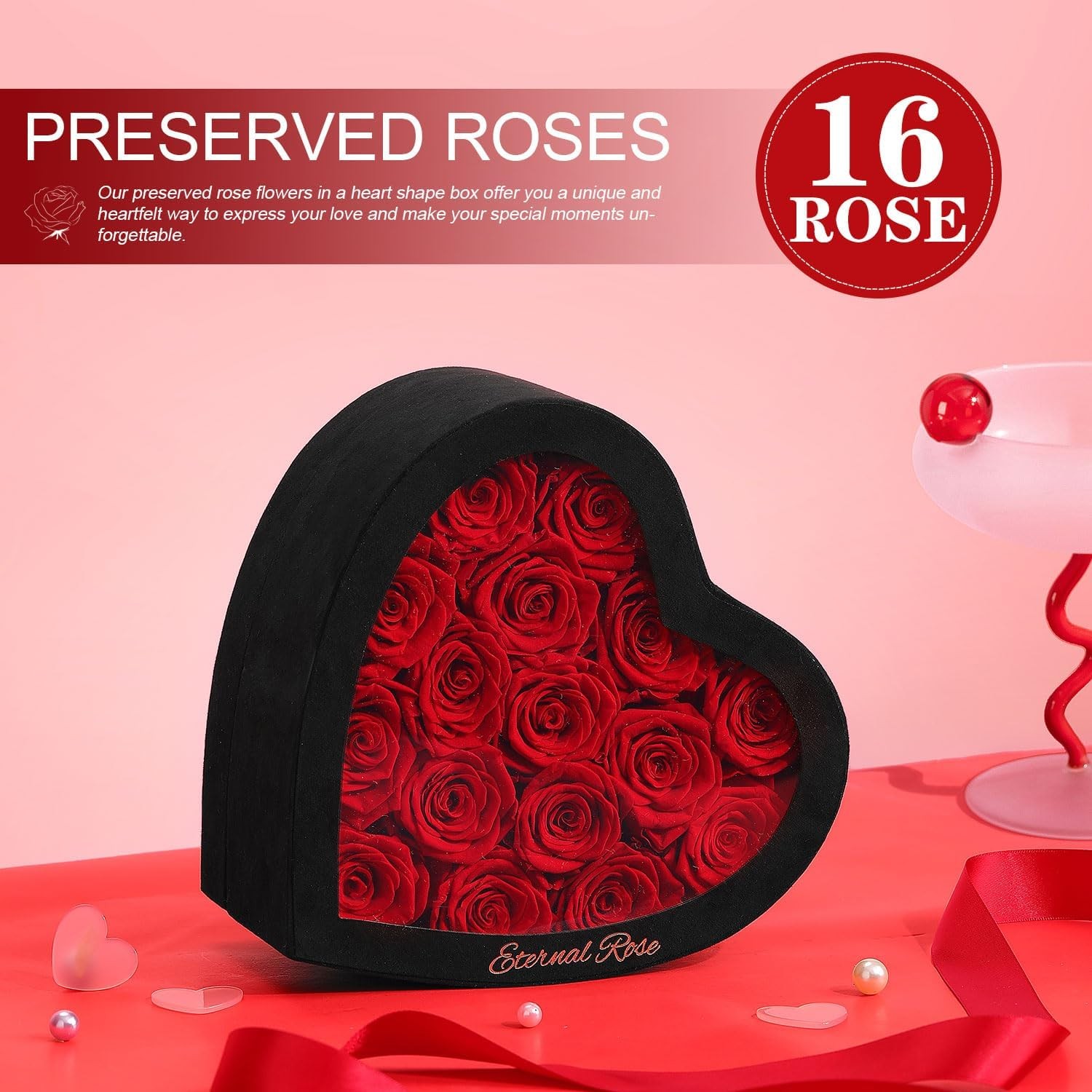 Preserved Red Roses in Heart Gift for Mom 16 Rose Bouquet Forever Flowers