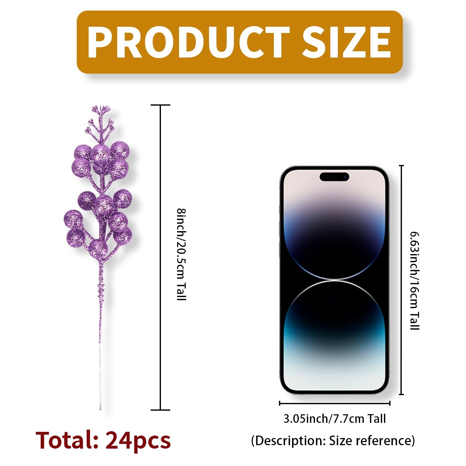 Artificial Purple Stems, 24 Pack 8.7″ Christmas Glitter Berries Stems Artific…