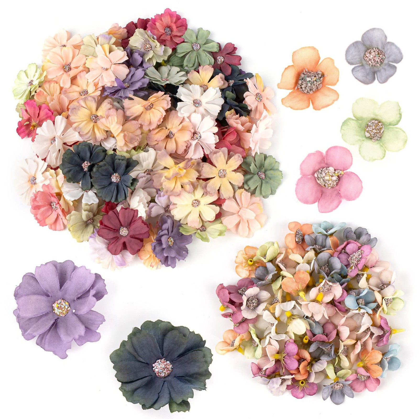 60 PCS Colorful Faux Flower Heads Artificial Silk Daisy Peony Wedding Wreath
