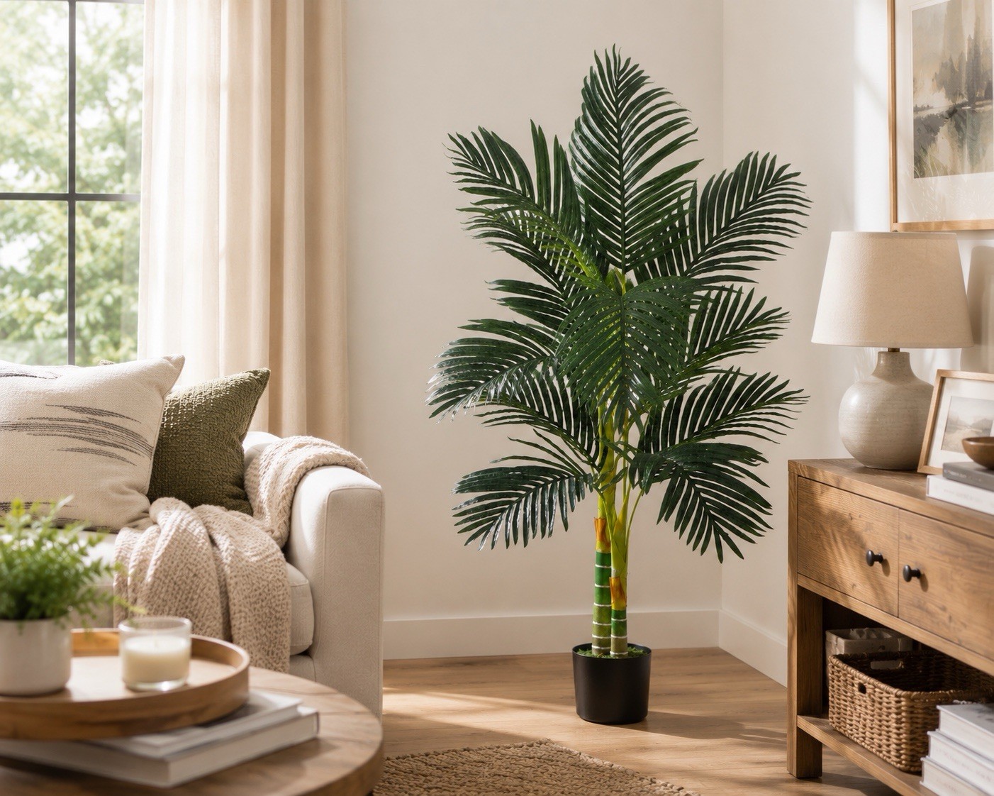 5’ Double Golden Cane Palm Artificial Tree Home Garden Decor. Retail $128