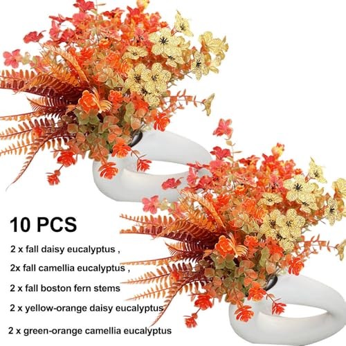 10 Bundles Artificial Fall Flowers for Outdoors 10 Pcs Fall Color Combinations
