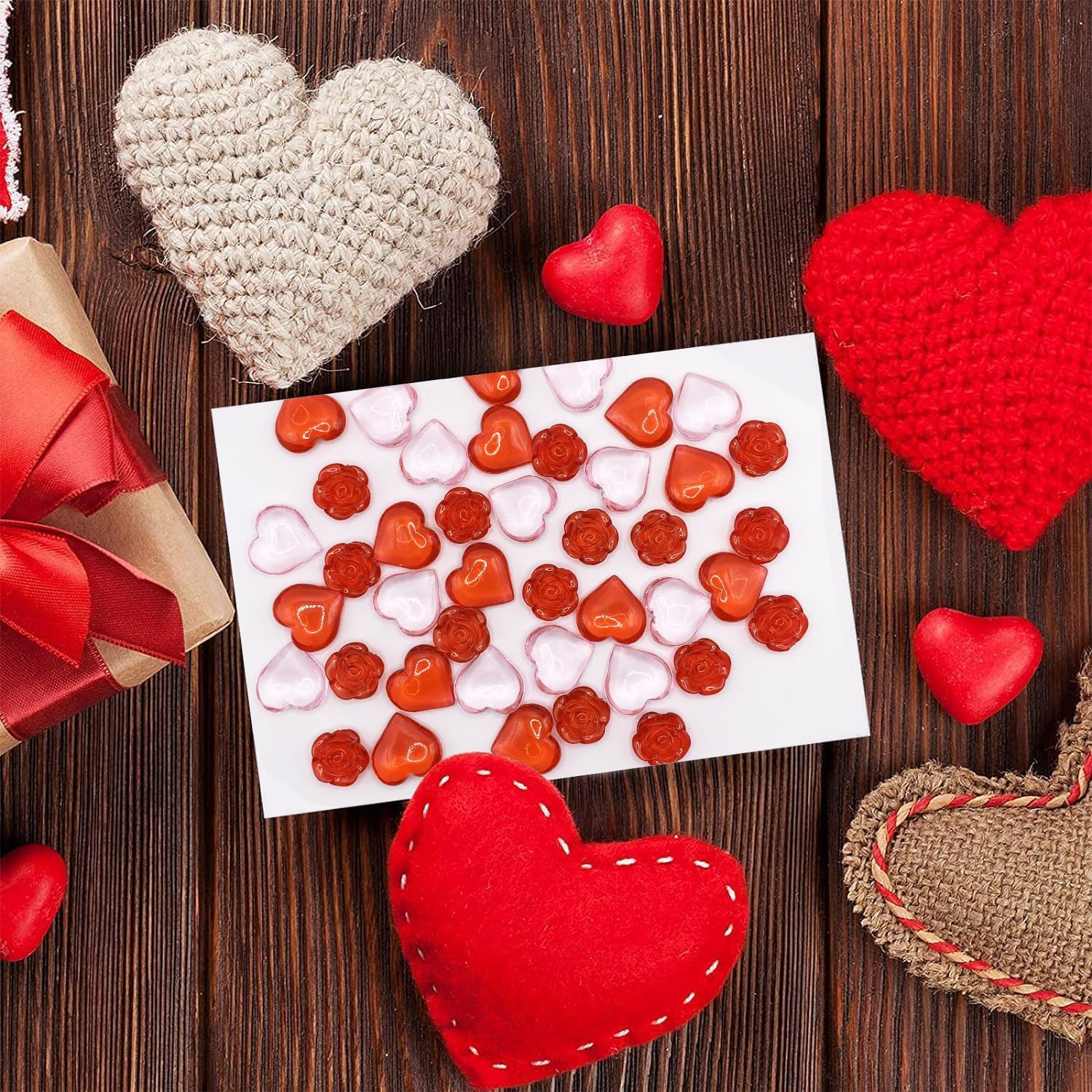 200Pcs Acrylic Heart Ornaments Rose Flower Vase Filler Decorations, Love Hearts