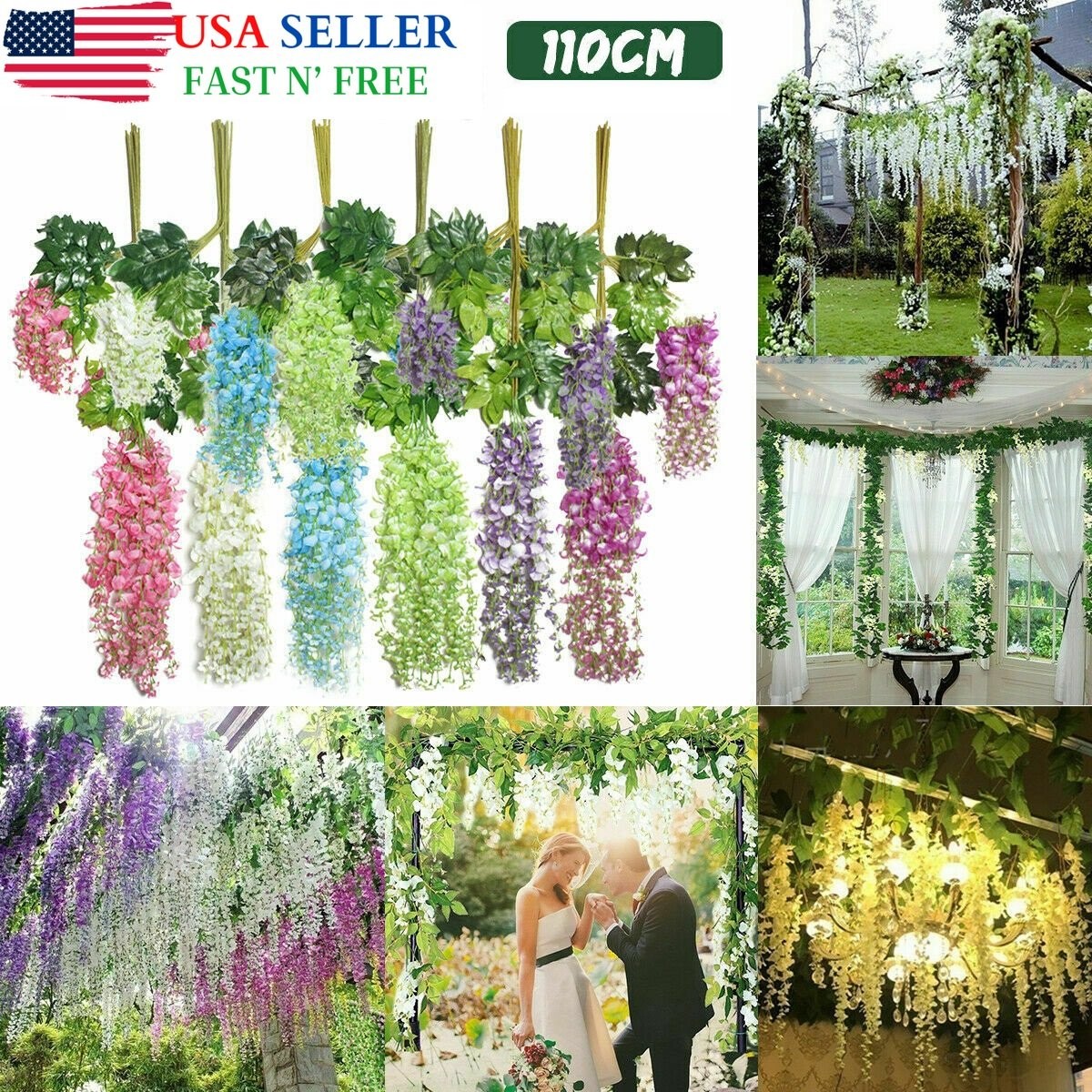 Wisteria Hanging Flowers,12x Fake Hanging Flowers,Wisteria Artificiales Garland
