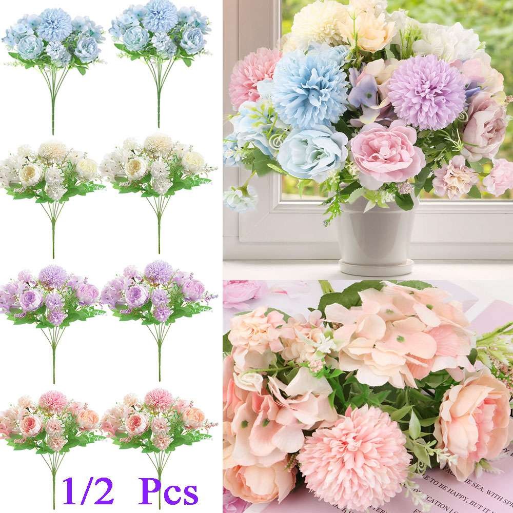 1/2Pcs Artificial-Silk Peony Fake Flower Bunch Bouquet Home Wedding Garden Decor