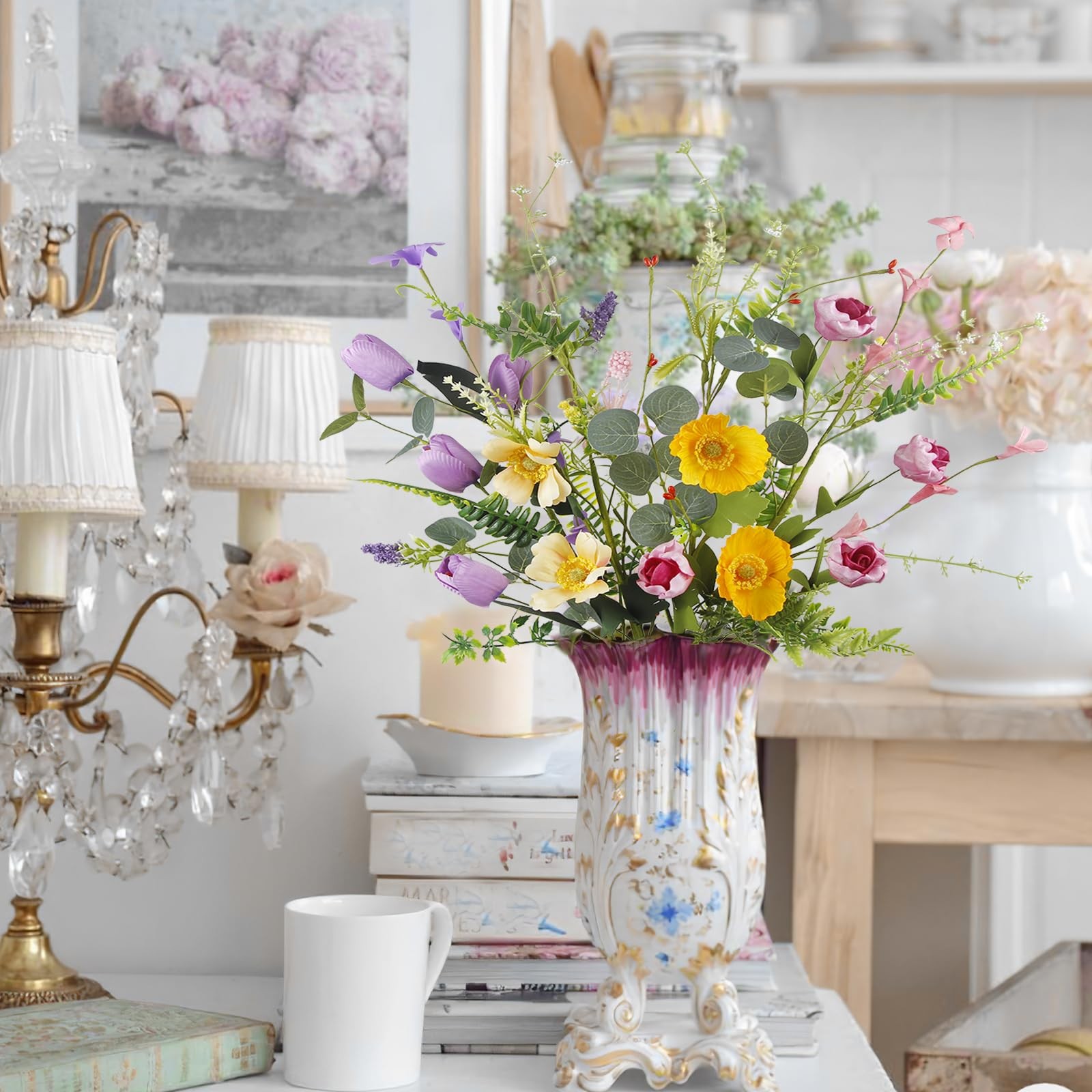 Artificial Wildflower Daisy Rose Poppy 4 PCS Summer Floral Table Centerpiece