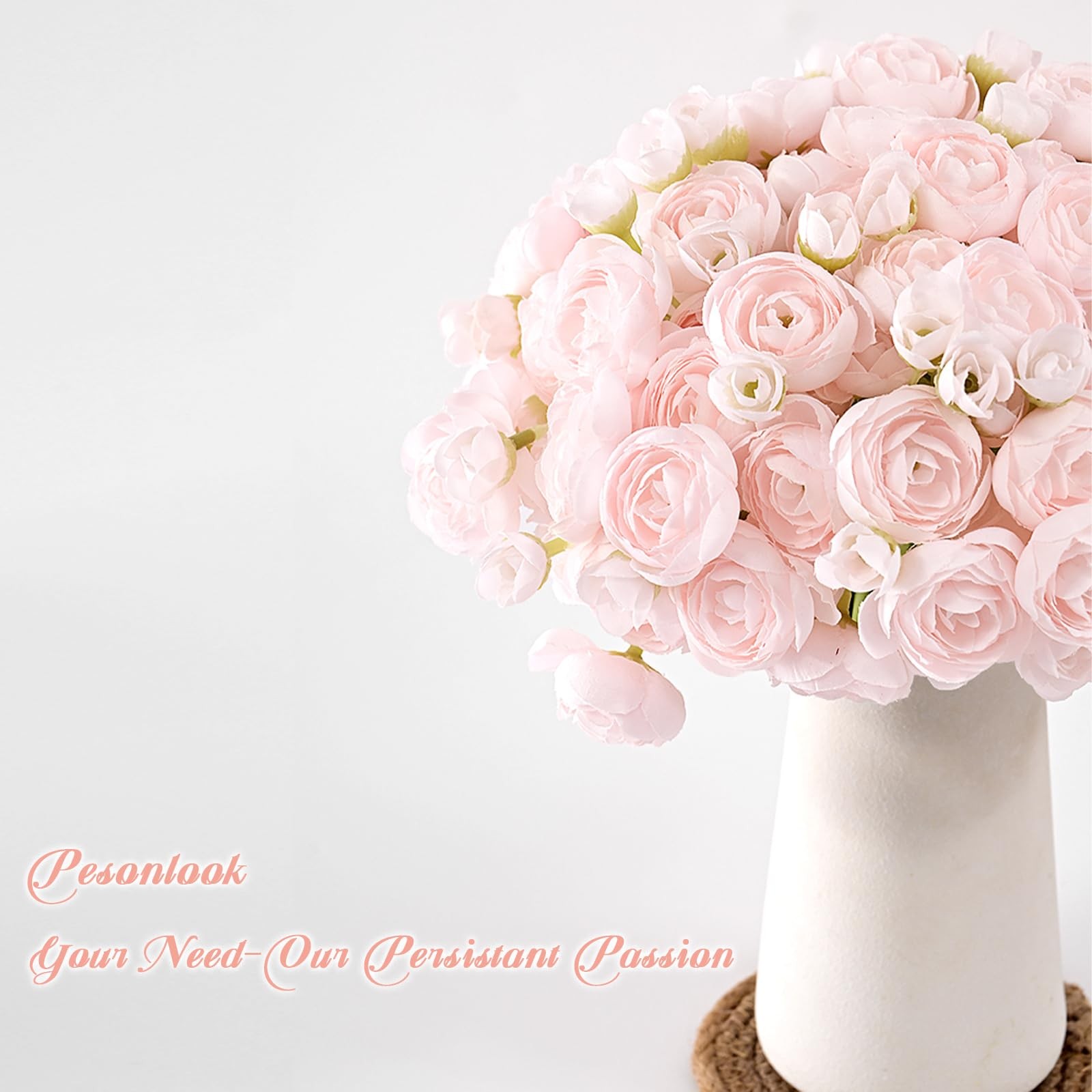 48 PCS Shabby Blush Faux Silk Mini Ranunculus Artificial Wedding Flower Bulk