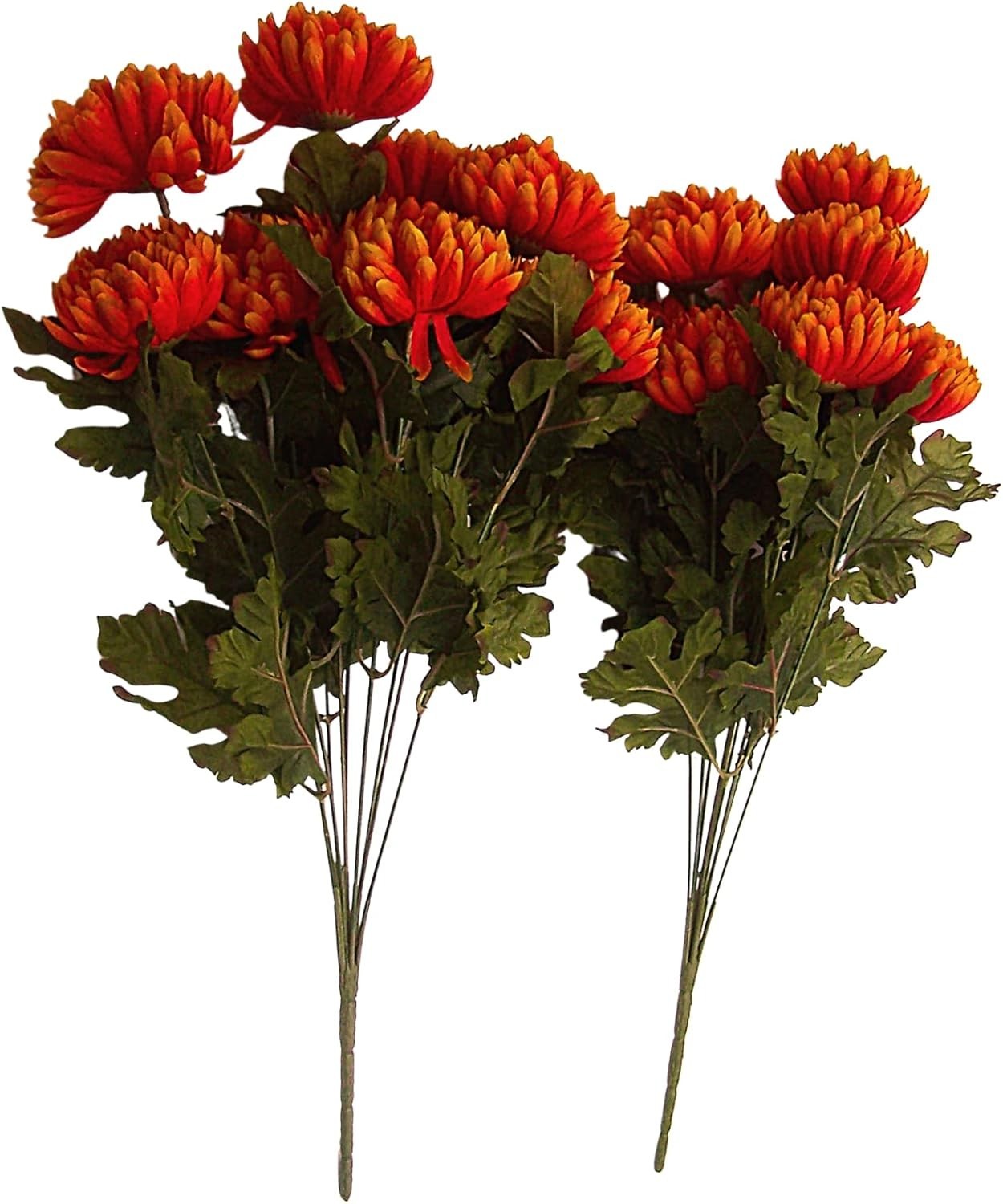 Artificial Orange Chrysanthemum Bush Set of 2, 21″ Fall Flowers Decor