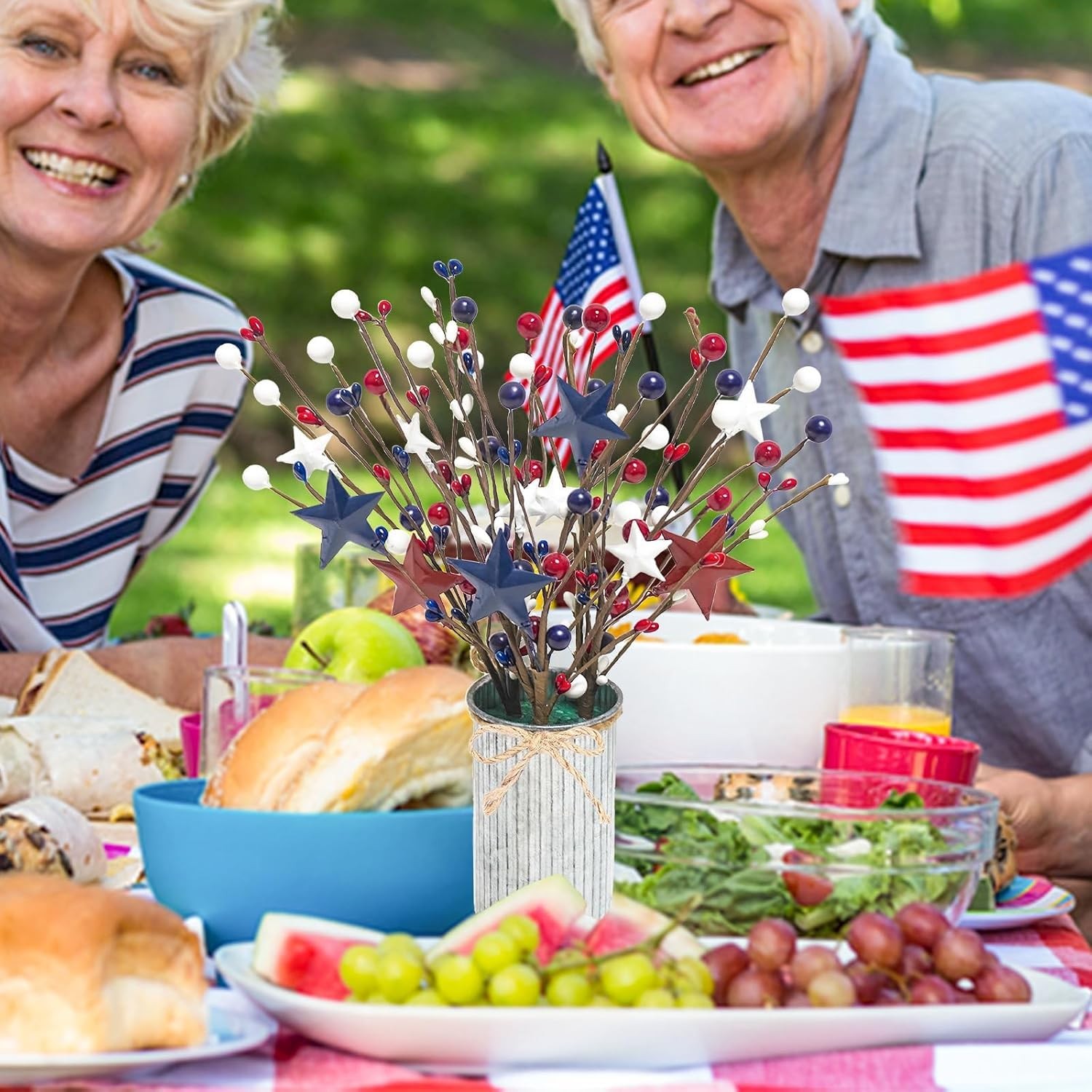 4th of July Decorations 6PCS Artificial Patriotic Floral Picks with Vase, Art…