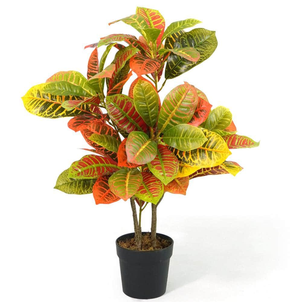 Artificial Topiary Croton Tree UV Resistant Fake Plant Indoor Outdoor 30 In Pot