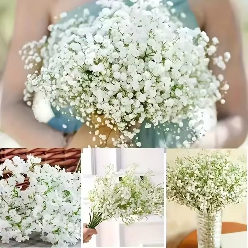 90 Pcs Artificial Baby Breath Flowers, Gypsophila Real Touch, White