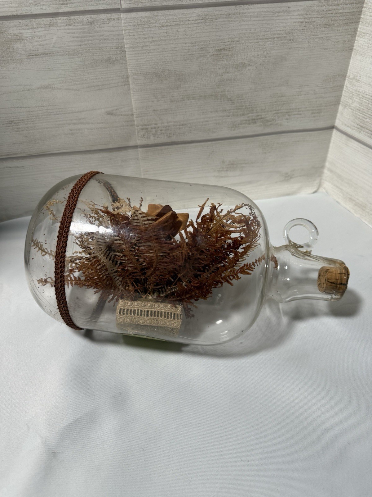 Vintage Bowl O Beauty Plant In A Bottle , Mcm , Brown Floral Made In Thailand