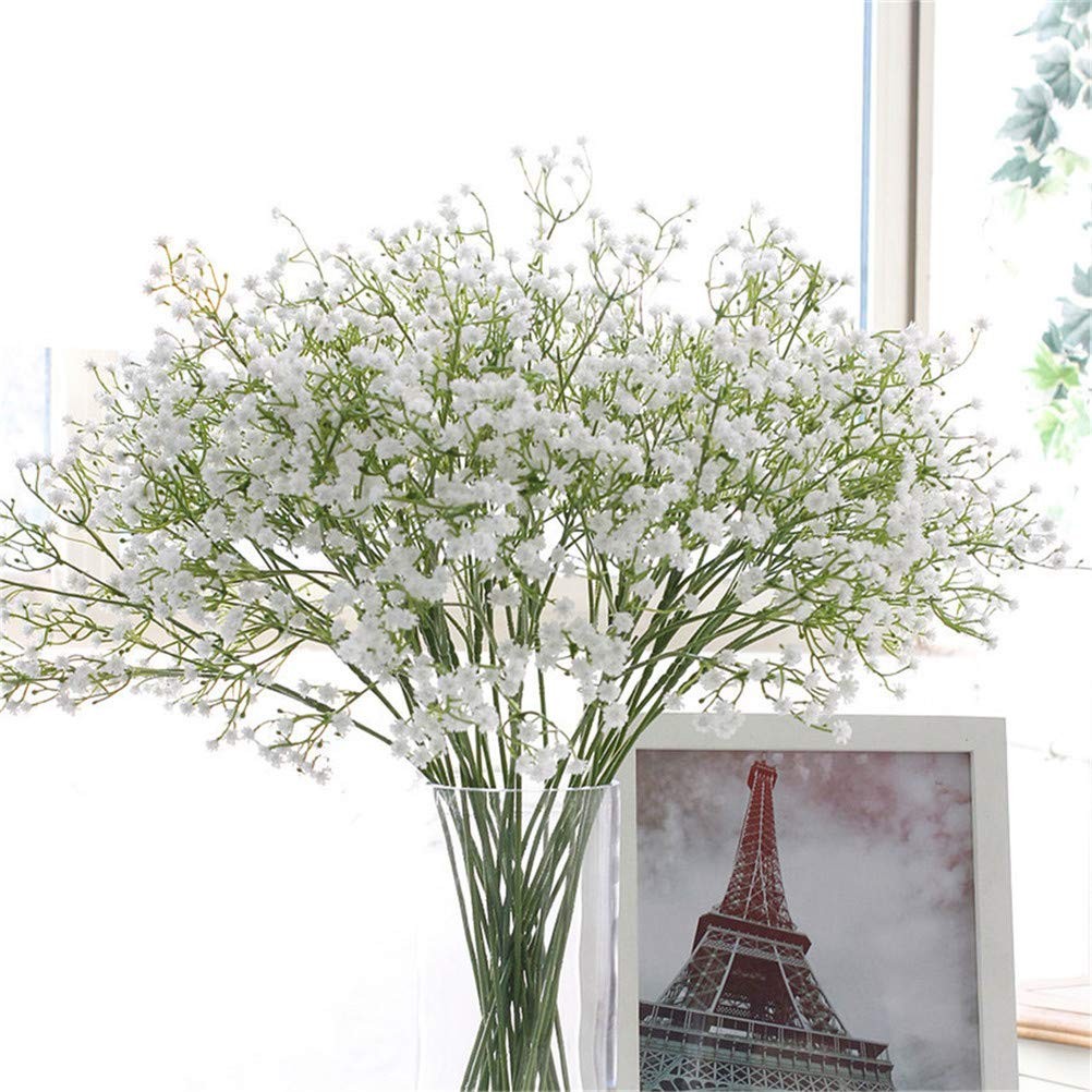 9 Piezas De Flores Artificiales De Aliento De Bebe De Tallo Largo Falsas Rea…