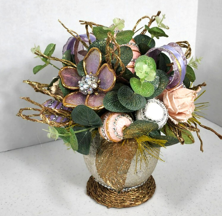 Pier 1 Capiz Easter Egg Floral Shimmer Glamour Arrangement GUC