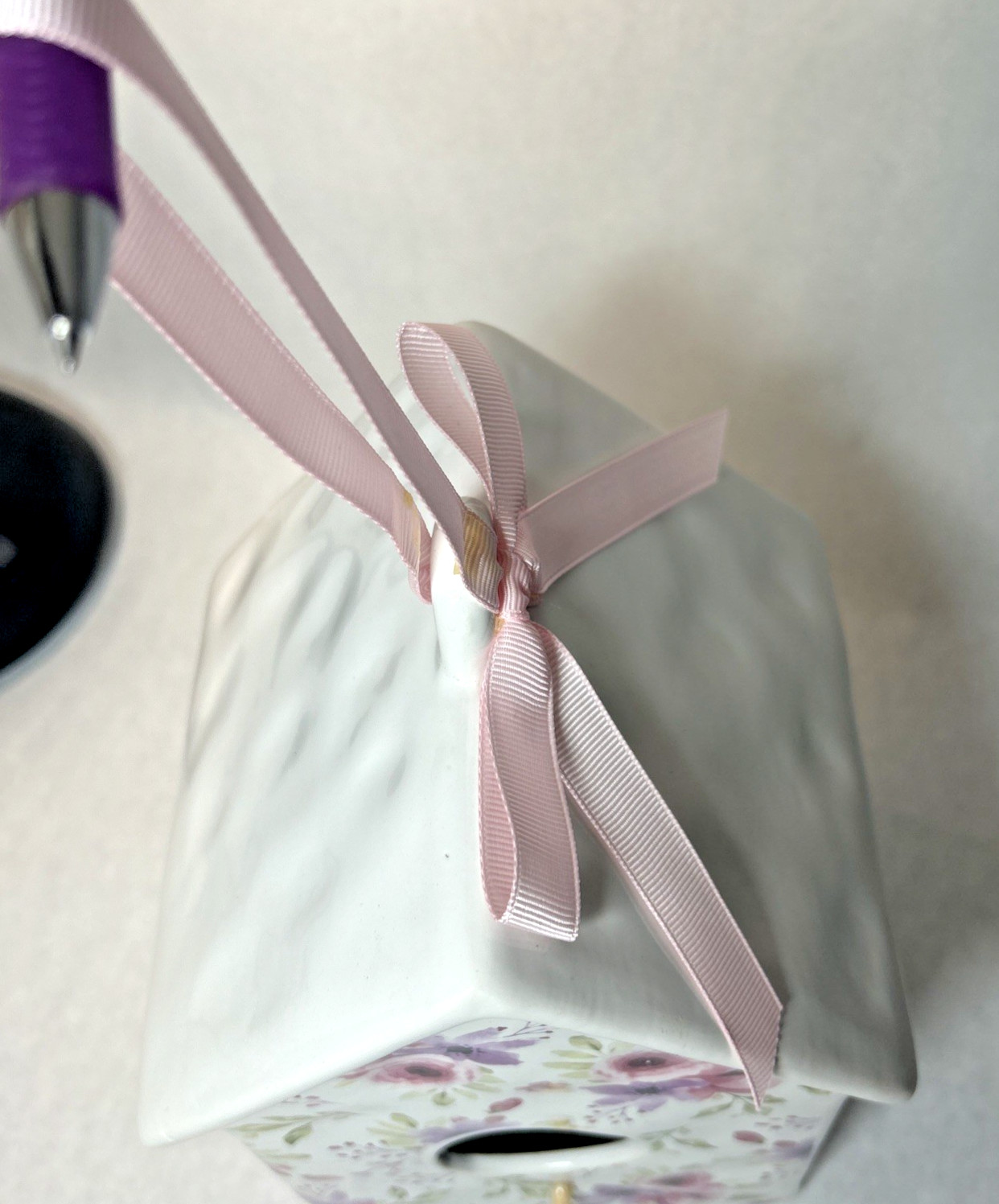 Ceramic White With Pink and Purple Flowered Birdhouse from Hobby Lobby