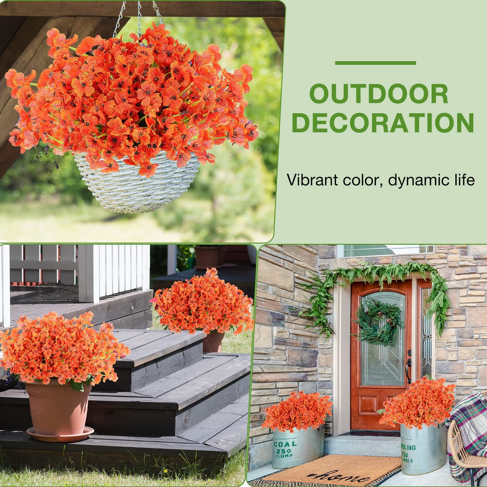 24 Pcs Orange Artificial Flowers for Outdoor Decoration, UV Resistant Silk Fa…