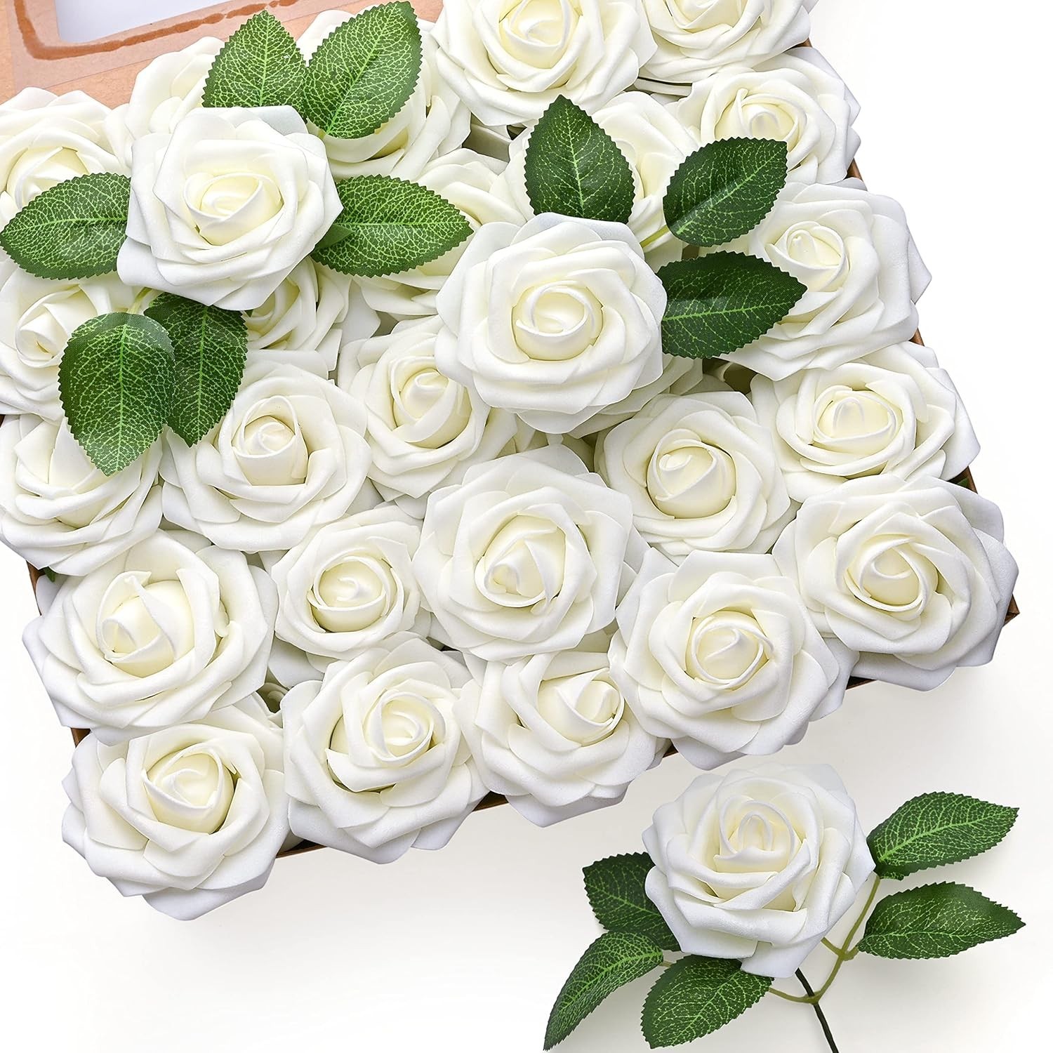 50Pcs Artificial Ivory Roses Floral Decor Wedding Centerpieces DIY Craft