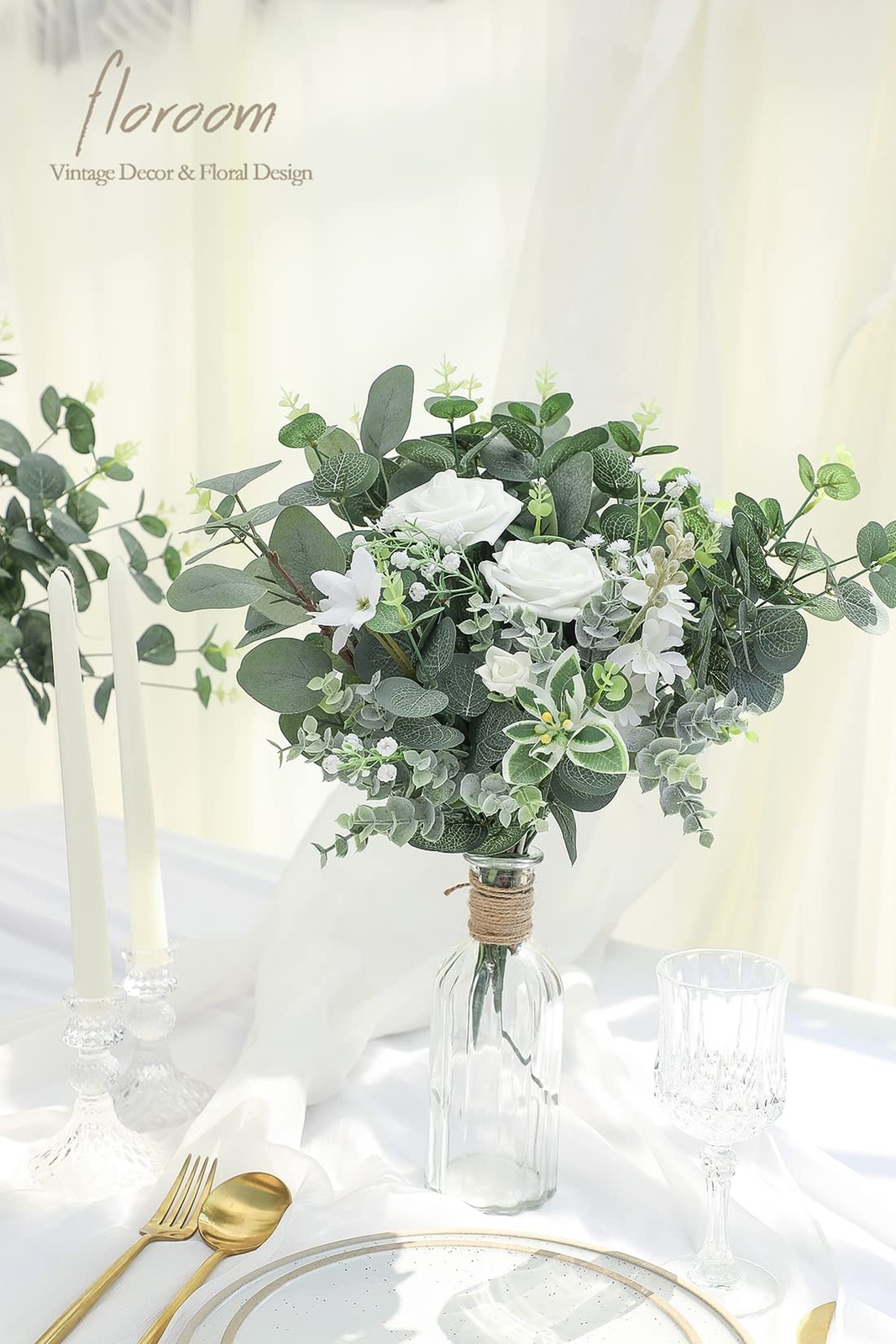Floroom 3 Kinds of Artificial Silver Dollar Eucalyptus Stems Faux Greenery Sp…