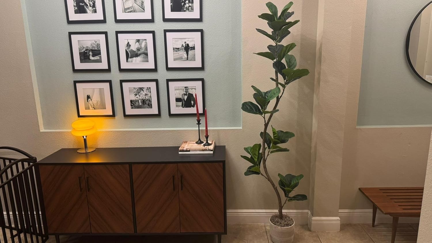 6 ft Artificial Fiddle Leaf Fig Tree Fake Plant with Black Nursery Planter Home