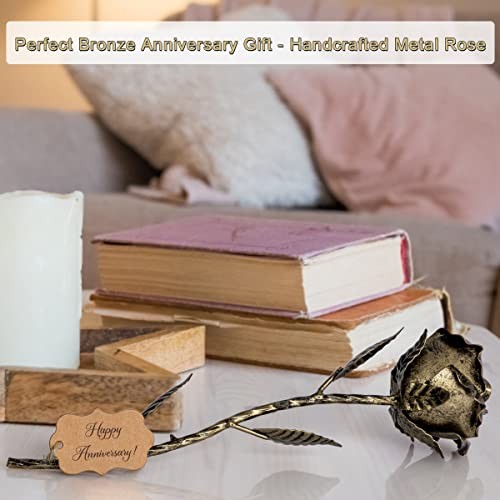 Anniversary 8 Year Gifts – Metal Rose 8th Anniversary 11.8x3x3 inches Bronze